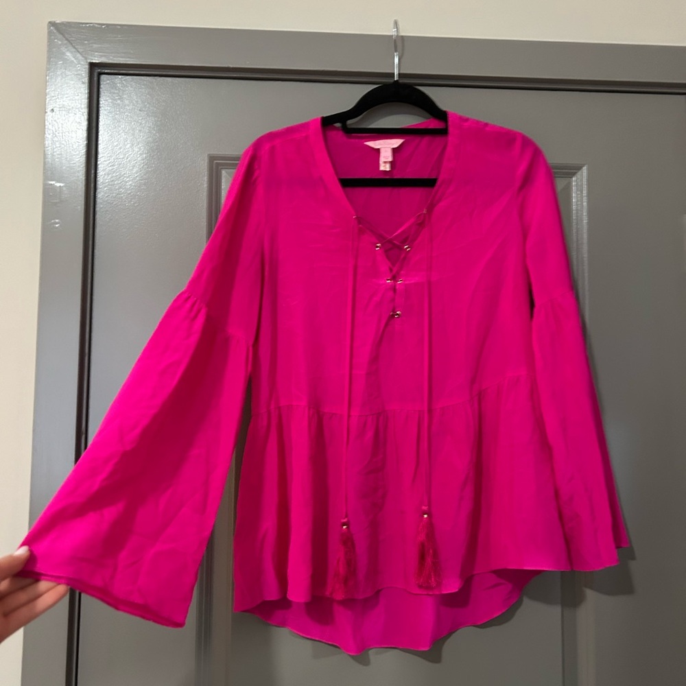 Lilly Pulitzer pink tassel top / blouse size Small